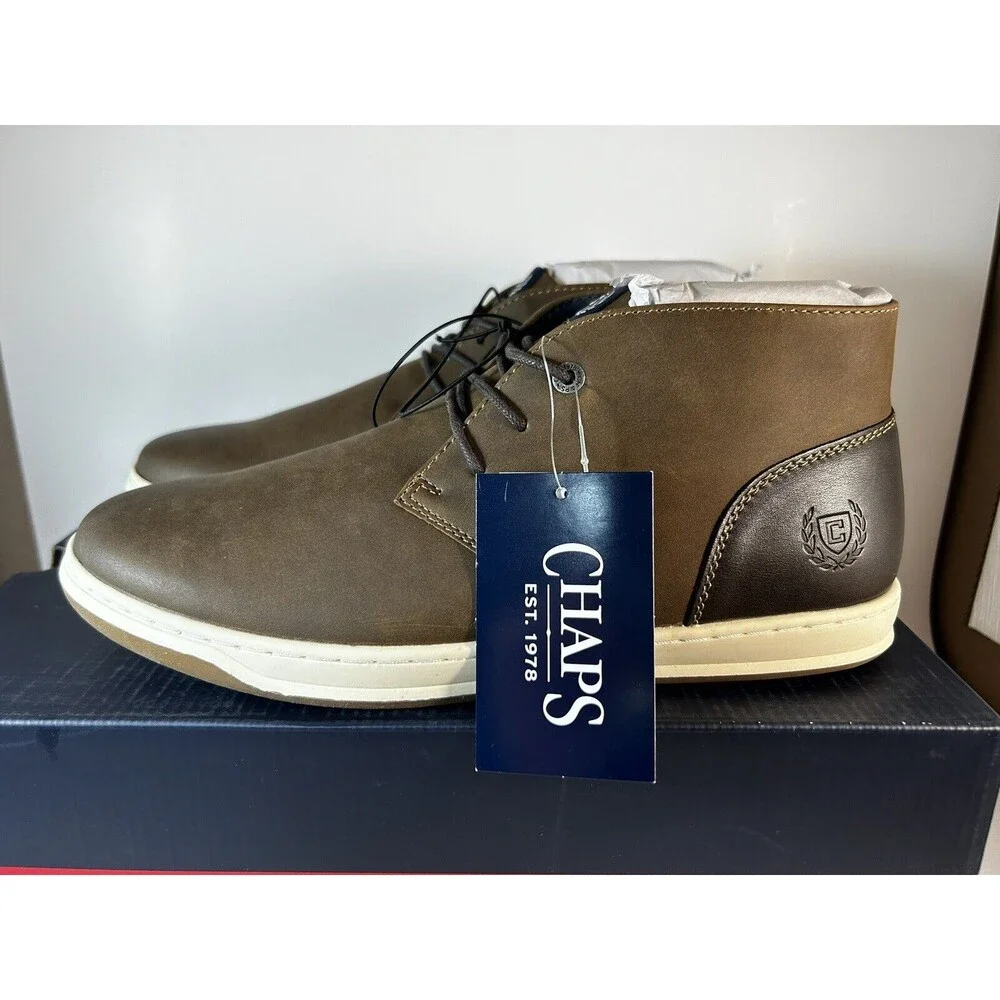 NEW! Men's Chaps Chukka Ankle Boots Lug Sole Brown Memory Foam US Size 10